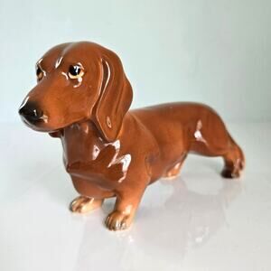 Vintage Dachshund Figurine Brown Black Wiener Dog Japan Dog Lover Kitsch READ